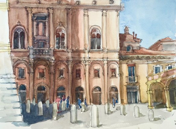 Bologna, a busy square near the university